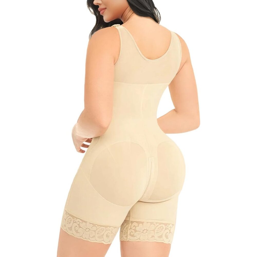 Women's Shapewear Tummy Control Full Body Shaper Butt Lifter Zipper Crotch Beige - Picture 2 of 5
